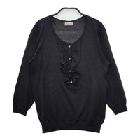MARGARET HOWELL シルクコットン 578-163203 ハーフボタン プルオーバー ニット ブラック レディース マーガレットハウエル【中古】5-0407M∞