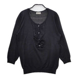 MARGARET HOWELL シルクコットン 578-163203 ハーフボタン プルオーバー ニット ブラック レディース マーガレットハウエル【中古】5-0407M∞