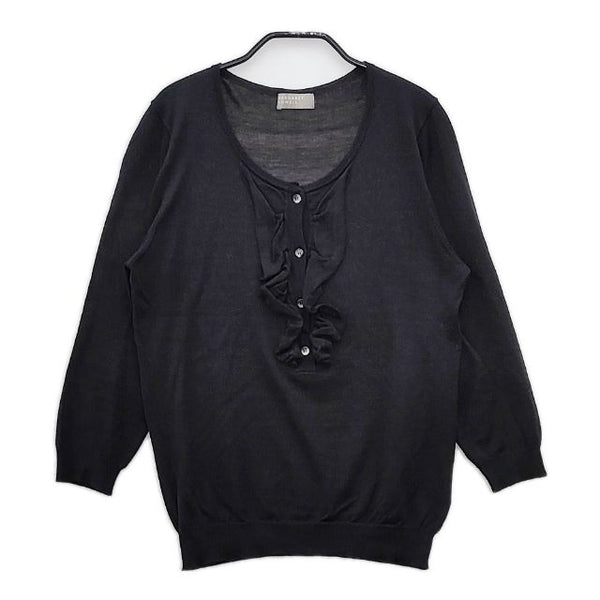 MARGARET HOWELL シルクコットン 578-163203 ハーフボタン プルオーバー ニット ブラック レディース マーガレットハウエル【中古】5-0407M∞