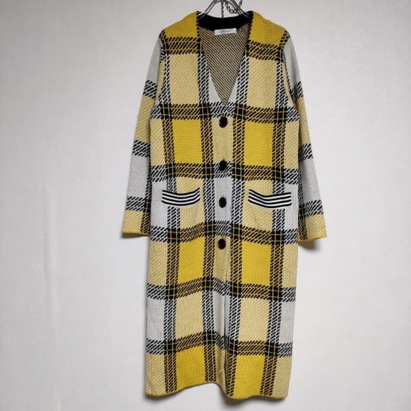 MYCLO マイクロ check knit coat チェックニット コート イエロー レディース【中古】4-1124T∞