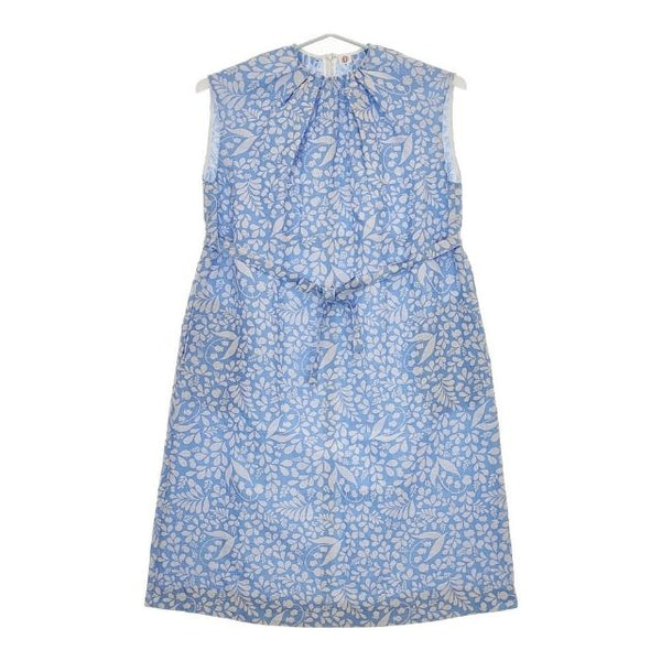 R&D.M.Co- JACQUARD LILY BELL NO SLEEVE DRESS コットンリネン ベルト付き ノースリーブドレス ワンピース ブルー ホワイト レディース オールドマンズテーラー【中古】5-0505S∞