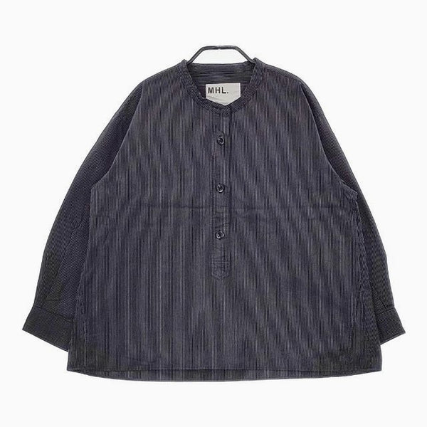 MHL. BROKEN STRIPE COTTON ストライプ プルオーバー 595-1253580 長袖シャツ 21AW ネイビー レディース エムエイチエル【中古】5-0119M∞