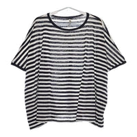 veritecoeur VCC-234 ボーダー リネンスクエアチュニック ショート 半袖Ｔシャツ カットソー ネイビー ホワイト レディース ヴェリテクール【中古】5-0507S∞