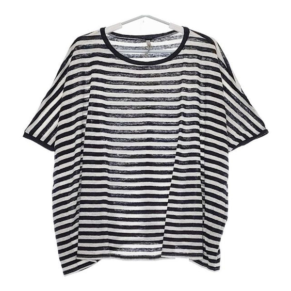 veritecoeur VCC-234 ボーダー リネンスクエアチュニック ショート 半袖Ｔシャツ カットソー ネイビー ホワイト レディース ヴェリテクール【中古】5-0507S∞