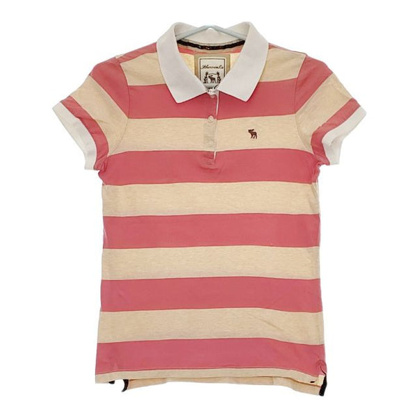 Abercrombie & Fitch ボーダー 半袖 ポロシャツ ベージュ ピンク レディース アバクロンビー&フィッチ【中古】5-0507S∞