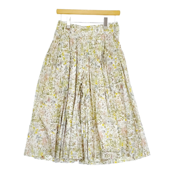 YAECA TUCK CULOTTE LIBERTY リバティ柄 14787 サイズM コットン ガウチョパンツ ホワイト タグ表記：FLOWER レディース ヤエカ【中古】4-1209M△