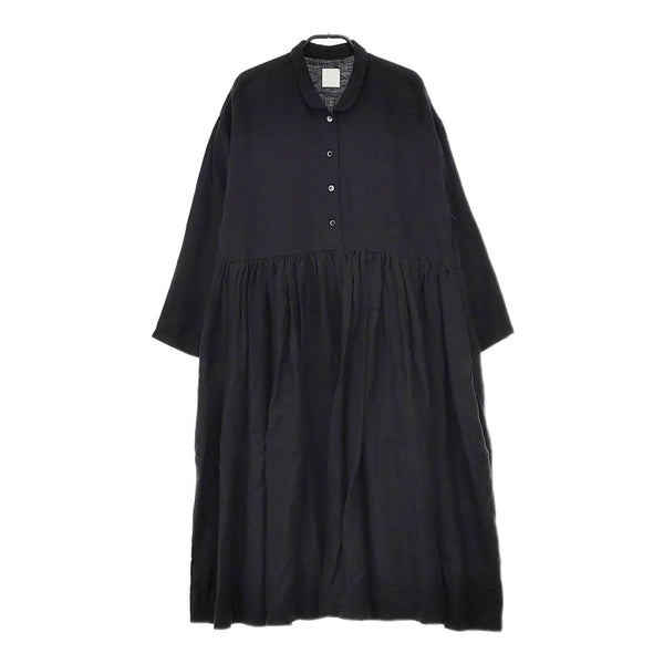 Gauze# リネン ギャザーワンピース サイズF 長袖 ワンピース ブラック レディース ガーゼ【中古】5-0404M△