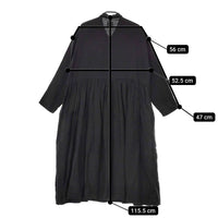 Gauze# リネン ギャザーワンピース サイズF 長袖 ワンピース ブラック レディース ガーゼ【中古】5-0404M△