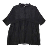 Gauze# タックブラウス 長袖 リネン サイズF チュニック ブラック レディース ガーゼ【中古】5-0404M△