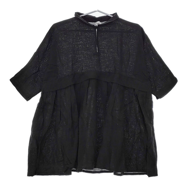 Gauze# タックブラウス 長袖 リネン サイズF チュニック ブラック レディース ガーゼ【中古】5-0404M△