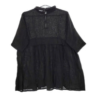 Gauze# タックブラウス 長袖 リネン サイズF チュニック ブラック レディース ガーゼ【中古】5-0404M△