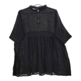 Gauze# タックブラウス 長袖 リネン サイズF チュニック ブラック レディース ガーゼ【中古】5-0404M△