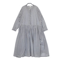 holk DRESS (STRIPE) ストライプ ギャザー サイズ0 コットン ワンピース グレー ホワイト レディース ホーク【中古】5-0310M△