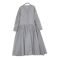 holk DRESS (STRIPE) ストライプ ギャザー サイズ0 コットン ワンピース グレー ホワイト レディース ホーク【中古】5-0310M△