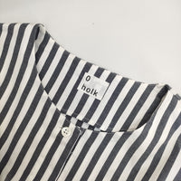 holk DRESS (STRIPE) ストライプ ギャザー サイズ0 コットン ワンピース グレー ホワイト レディース ホーク【中古】5-0310M△