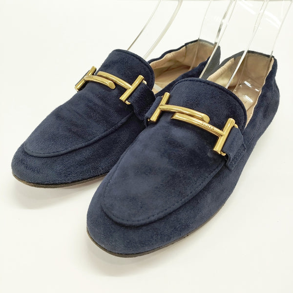 TOD'S ダブルTシューズ ローファー スリッポン サイズ34 シューズ・靴 ネイビー レディース トッズ【中古】4-1211G◎