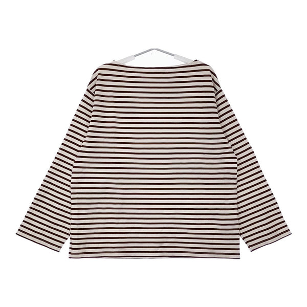 LENO BASQUE SHIRT バスクシャツ 1 定価22000円 ボーダーTシャツ カットソー ロンT アイボリー ワインレッド レディース リノ【中古】5-0323M♪