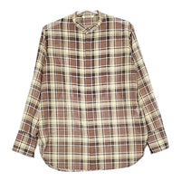 AURALEE WOOL RECYCLE POLYESTER SHEER CLOTH STAND COLLAR SHIRT チェックバンドカラーシャツ ブラウン レディース オーラリー【中古】5-0323M♪
