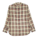 AURALEE WOOL RECYCLE POLYESTER SHEER CLOTH STAND COLLAR SHIRT チェックバンドカラーシャツ ブラウン レディース オーラリー【中古】5-0323M♪