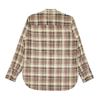 AURALEE WOOL RECYCLE POLYESTER SHEER CLOTH STAND COLLAR SHIRT チェックバンドカラーシャツ ブラウン レディース オーラリー【中古】5-0323M♪