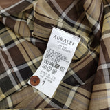 AURALEE WOOL RECYCLE POLYESTER SHEER CLOTH STAND COLLAR SHIRT チェックバンドカラーシャツ ブラウン レディース オーラリー【中古】5-0323M♪