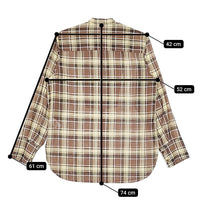AURALEE WOOL RECYCLE POLYESTER SHEER CLOTH STAND COLLAR SHIRT チェックバンドカラーシャツ ブラウン レディース オーラリー【中古】5-0323M♪
