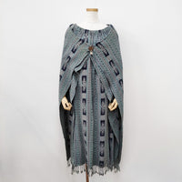MALAIKA マライカ エスニック柄 フリンジ ポンチョ グレー グリーン レディース【中古】5-0323M◎