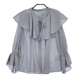BLUE LABEL CRESTBRIDGE フリル付け襟 36 ギャザー ブラウス シャツ ライトブルー レディース ブルーレーベル クレストブリッジ【中古】5-0323M♪