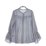 BLUE LABEL CRESTBRIDGE フリル付け襟 36 ギャザー ブラウス シャツ ライトブルー レディース ブルーレーベル クレストブリッジ【中古】5-0323M♪