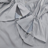 BLUE LABEL CRESTBRIDGE フリル付け襟 36 ギャザー ブラウス シャツ ライトブルー レディース ブルーレーベル クレストブリッジ【中古】5-0323M♪