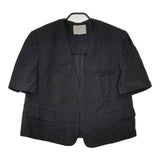 ISOOK アイスー i-sook リネンレーヨン 肩バッド入り ノーカラー ジャケット ブラック レディース【中古】5-0605S∞