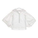 TEIJA テイヤ ノーカラー ギャザー サイズ9 ブラウス シャツ ホワイト レディース【中古】5-0309M♪