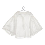 TEIJA テイヤ ノーカラー ギャザー サイズ9 ブラウス シャツ ホワイト レディース【中古】5-0309M♪