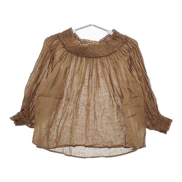 Deuxieme Classe LINEN ガーゼシャーリングブラウス ブラウス シャツ ブラウン レディース ドゥーズィエムクラス【中古】5-0309M♪