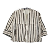 martinique コットンリネン ストライプ ボタンレス ノーカラージャケット ホワイト ブラック レディース マルティニーク【中古】5-0309M♪