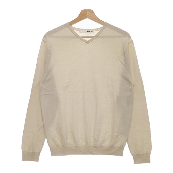 evam eva raising yarn V neck pullover コットンシルクカシミヤ E201K017 ニット ベージュ エヴァムエヴァ【中古】4-1110T♪