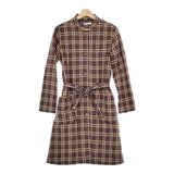 CARINE ベルト付き ワンピースコート チェック ウールビスコース ワンピース ブラウン レディース カリーヌ【中古】4-1218T∞