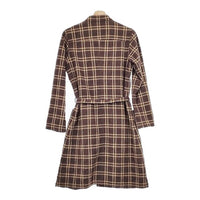 CARINE ベルト付き ワンピースコート チェック ウールビスコース ワンピース ブラウン レディース カリーヌ【中古】4-1218T∞