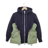 Sacai Sponge Sweat MA-1 Hoodie ドッキング ジップアップ SCW-060 サイズ2 パーカー ネイビー カーキ レディース サカイ【中古】4-1123M♪