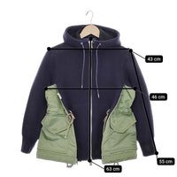 Sacai Sponge Sweat MA-1 Hoodie ドッキング ジップアップ SCW-060 サイズ2 パーカー ネイビー カーキ レディース サカイ【中古】4-1123M♪