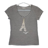 BEATRICE エッフェル塔 スパンコール ボーダー 半袖Ｔシャツ カットソー ブラック ホワイト レディース ベアトリス【中古】5-0529S∞