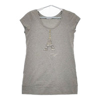 BEATRICE エッフェル塔 スパンコール チュニック丈 半袖Ｔシャツ カットソー グレー レディース ベアトリス【中古】5-0529S∞