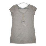 BEATRICE エッフェル塔 スパンコール チュニック丈 半袖Ｔシャツ カットソー グレー レディース ベアトリス【中古】5-0529S∞