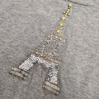 BEATRICE エッフェル塔 スパンコール チュニック丈 半袖Ｔシャツ カットソー グレー レディース ベアトリス【中古】5-0529S∞