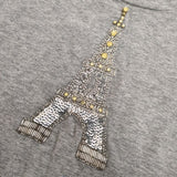 BEATRICE エッフェル塔 スパンコール チュニック丈 半袖Ｔシャツ カットソー グレー レディース ベアトリス【中古】5-0529S∞