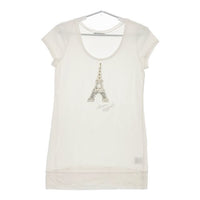 BEATRICE エッフェル塔 スパンコール チュニック丈 半袖Ｔシャツ カットソー ホワイト レディース ベアトリス【中古】5-0529S∞