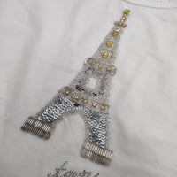 BEATRICE エッフェル塔 スパンコール チュニック丈 半袖Ｔシャツ カットソー ホワイト レディース ベアトリス【中古】5-0529S∞