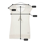 BEATRICE エッフェル塔 スパンコール チュニック丈 半袖Ｔシャツ カットソー ホワイト レディース ベアトリス【中古】5-0529S∞