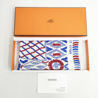 HERMES 未使用品 カレ40 KELLY EN PERLES 真珠でできているケリー シルクスカーフ スカーフ ホワイト ブルー レディース エルメス【中古】4-1209G◎
