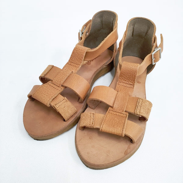 Plantation レザー サイズS アンクルベルト サンダル ブラウン レディース プランテーション【中古】5-0526S◎